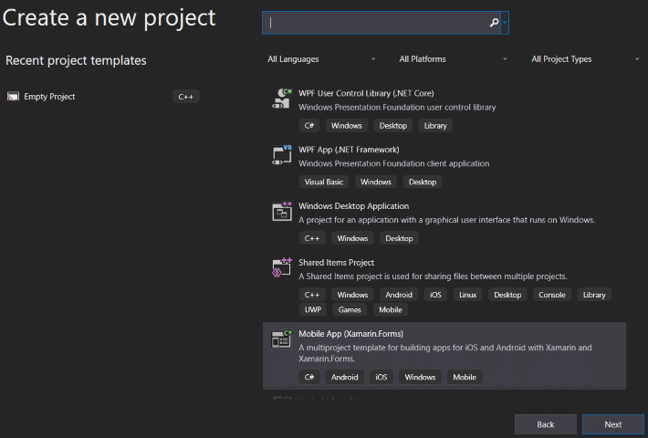 Select the project type